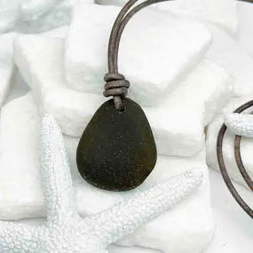 Warm Black Sea Glass Leather Necklace | #5021