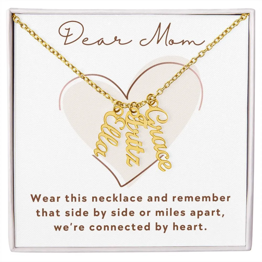 We're Connected By Heart, Mom Gift Custom Multi Children Name Necklace