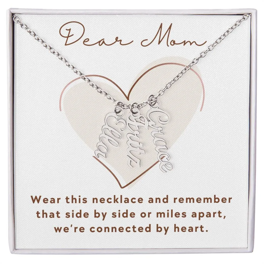 We're Connected By Heart, Mom Gift Custom Multi Children Name Necklace